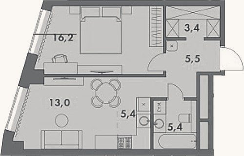 Планировка: 2-к, 48,9 м²