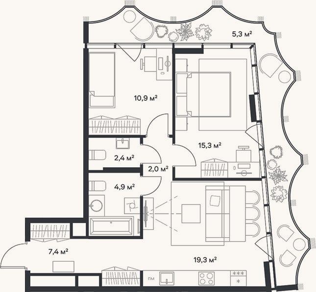 Планировка: 3-к, 62,2 м²