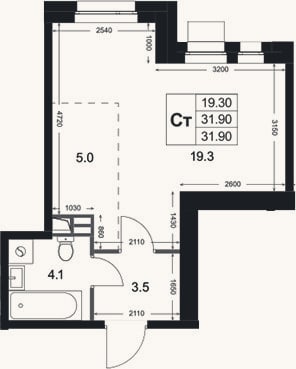 Планировка: Студия, 31,9 м²