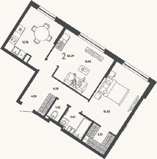 Планировка: 2-к, 65,3 м²
