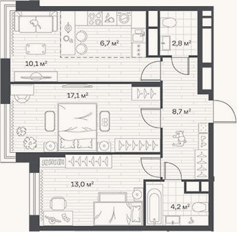 Планировка: 3-к, 62,6 м²