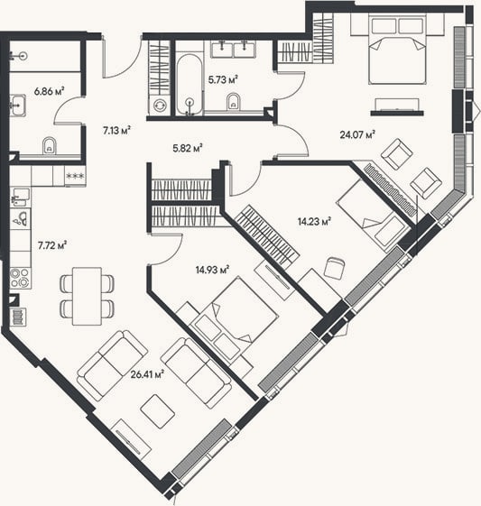 Планировка: 4+ к, 112,9 м²