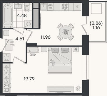 Планировка: 1-к, 40,8 м²