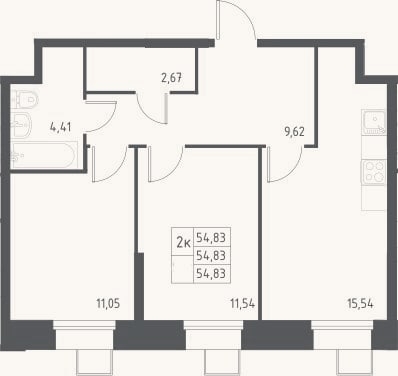 Планировка: 3-к, 54,8 м²