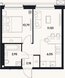 Планировка: 2-к, 34,5 м²