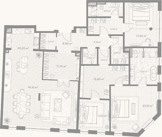 Планировка: 2-к, 186,2 м²