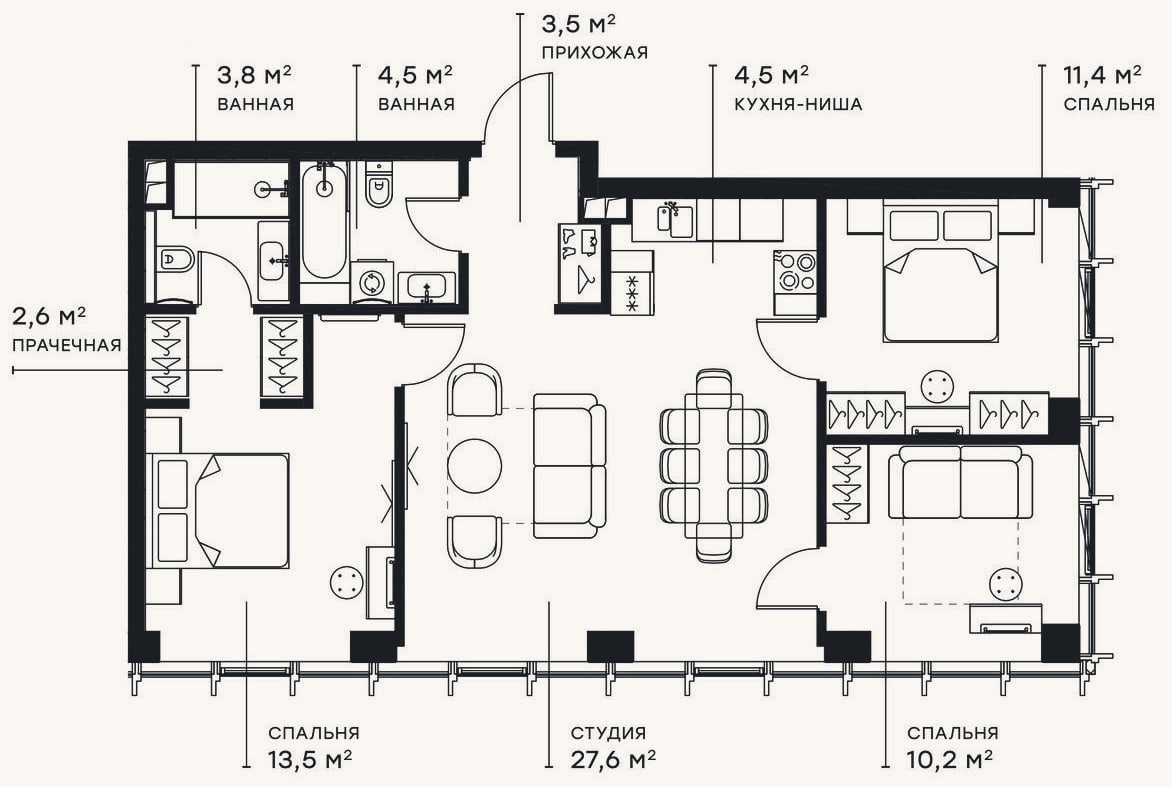 Планировка: 4+ к, 81,5 м²