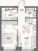 Планировка: 2-к, 42,8 м²