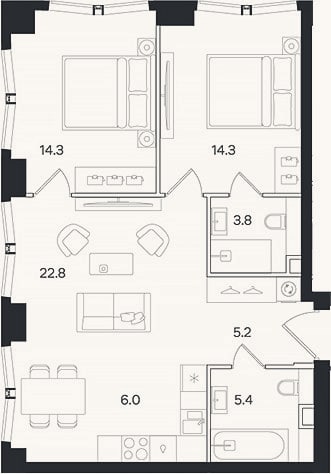 Планировка: 3-к, 71,8 м²