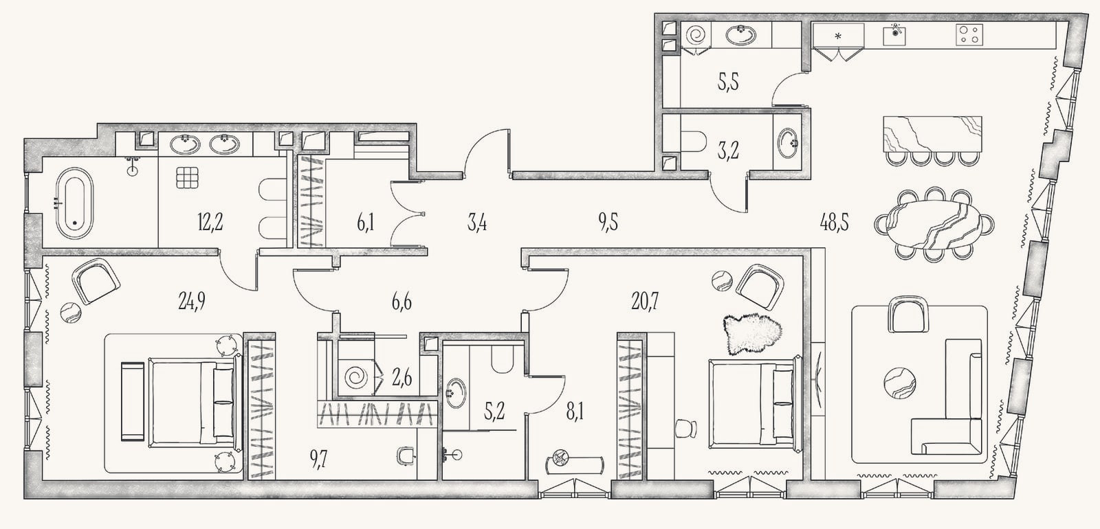 Планировка: 3-к, 170,1 м²