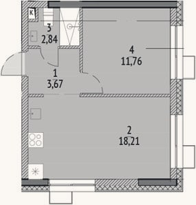 Планировка: 2-к, 36,5 м²