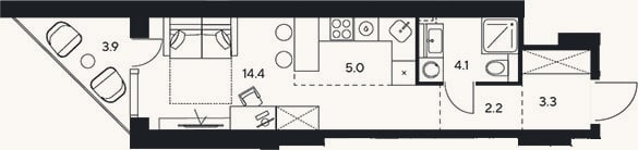 Планировка: Студия, 29 м²