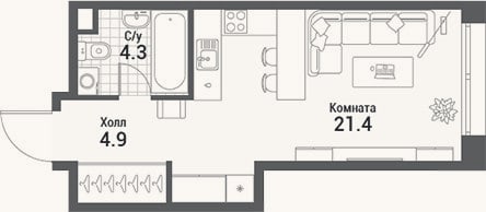 Планировка: Студия, 30,6 м²