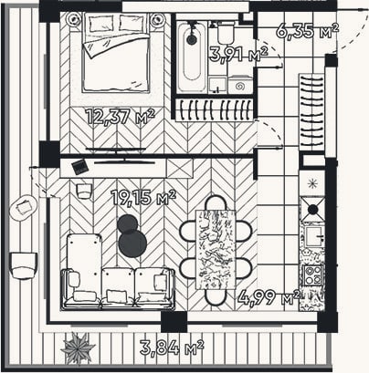 Планировка: 2-к, 46,8 м²