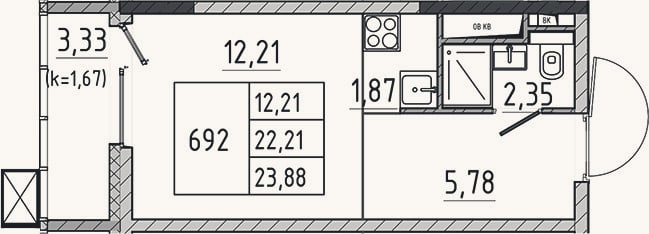 Планировка: Студия, 22,2 м²