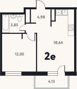 Планировка: 2-к, 39,6 м²