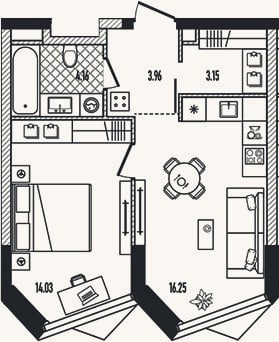 Планировка: 2-к, 41,7 м²