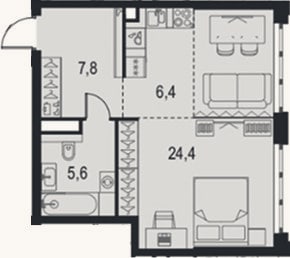 Планировка: Студия, 44,2 м²