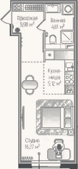 Планировка: Студия, 36,7 м²