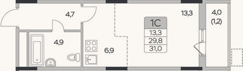 Планировка: Студия, 29,8 м²