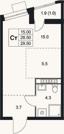 Планировка: Студия, 28,5 м²