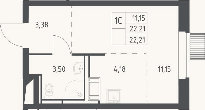 Планировка: Студия, 22,2 м²