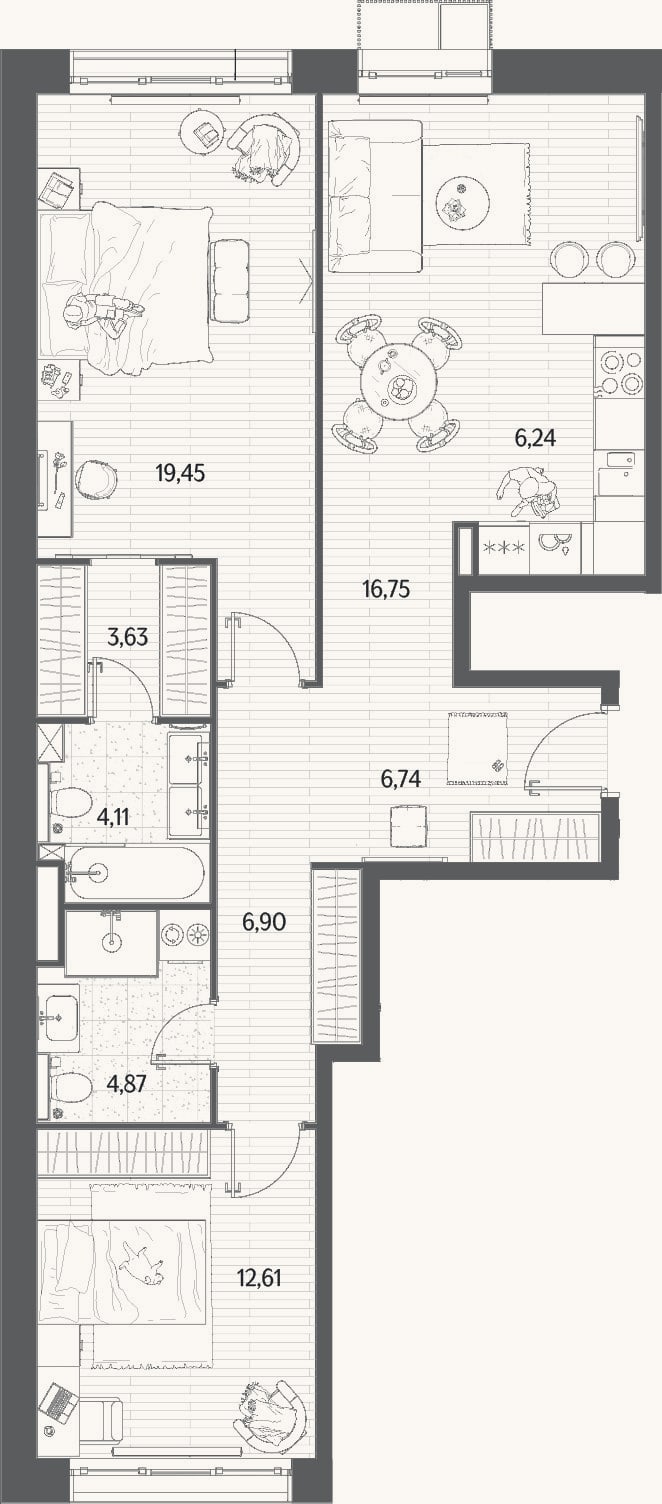 Планировка: 3-к, 81,3 м²