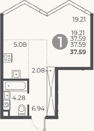 Планировка: Студия, 37,6 м²