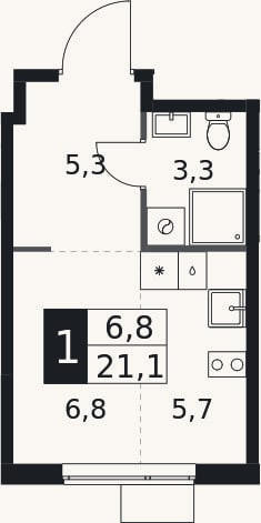 Планировка: Студия, 21,1 м²