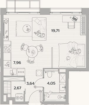 Планировка: Студия, 38 м²