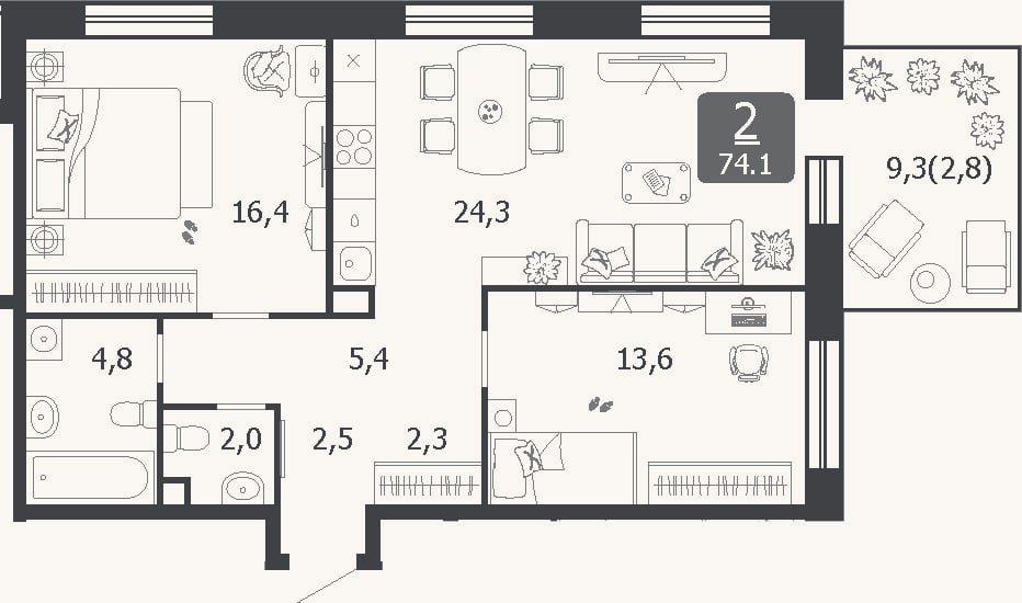 Планировка: 3-к, 71,3 м²