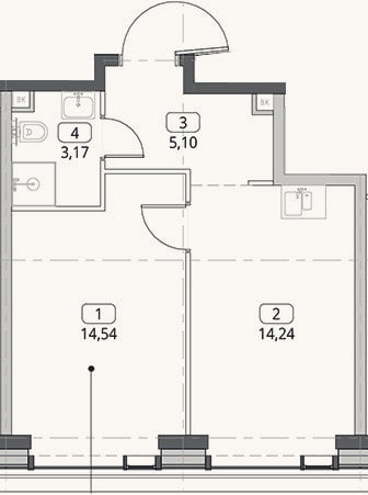 Планировка: 1-к, 37,1 м²