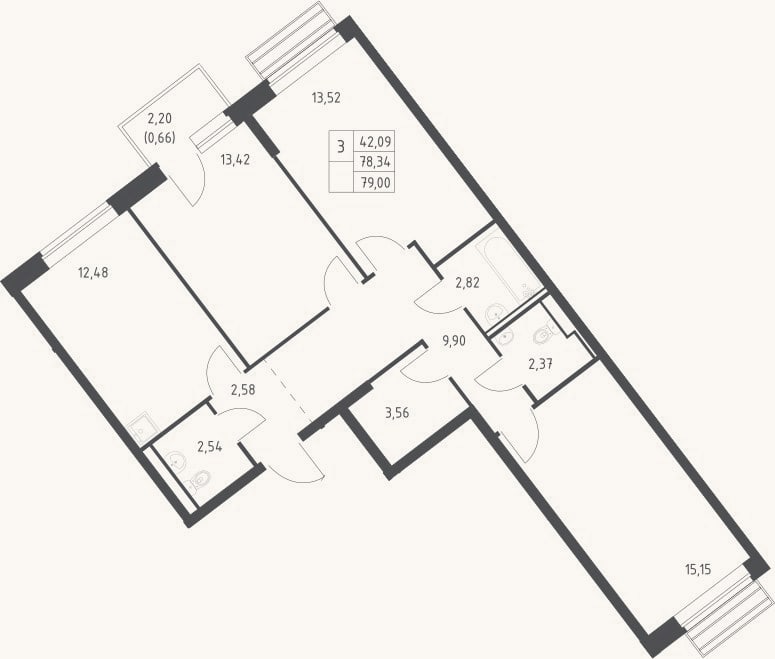 Планировка: 3-к, 78,3 м²