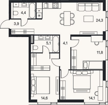 Планировка: 4+ к, 82,9 м²