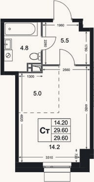 Планировка: Студия, 29,6 м²