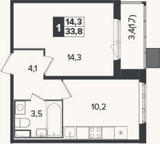 Планировка: 1-к, 32,1 м²