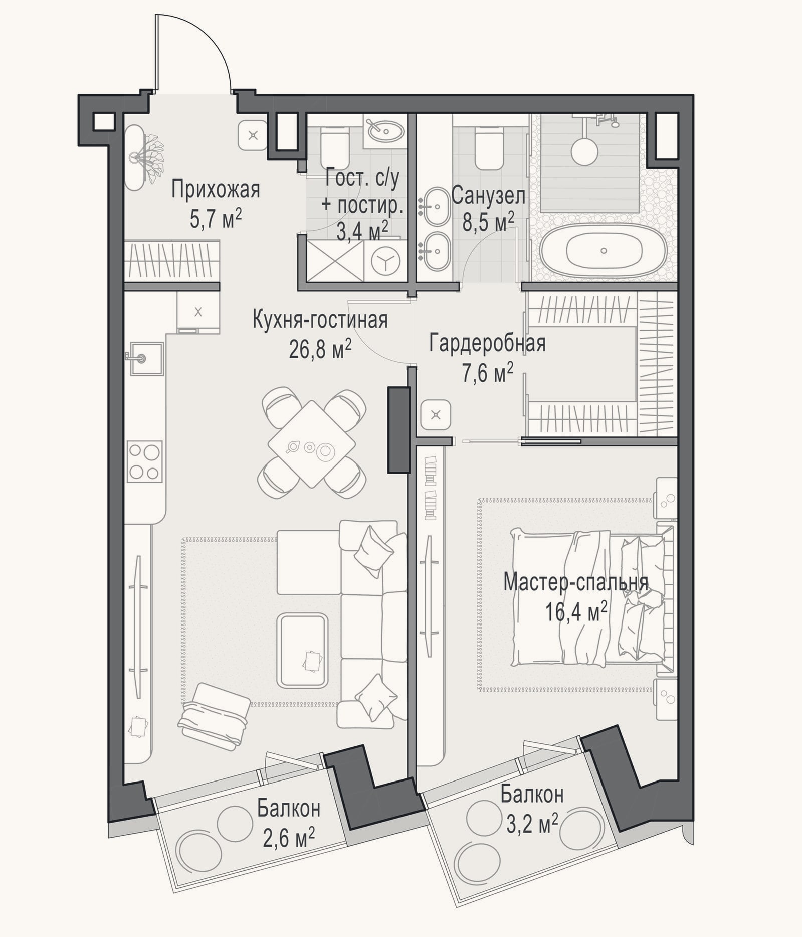 Планировка: 2-к, 69,4 м²