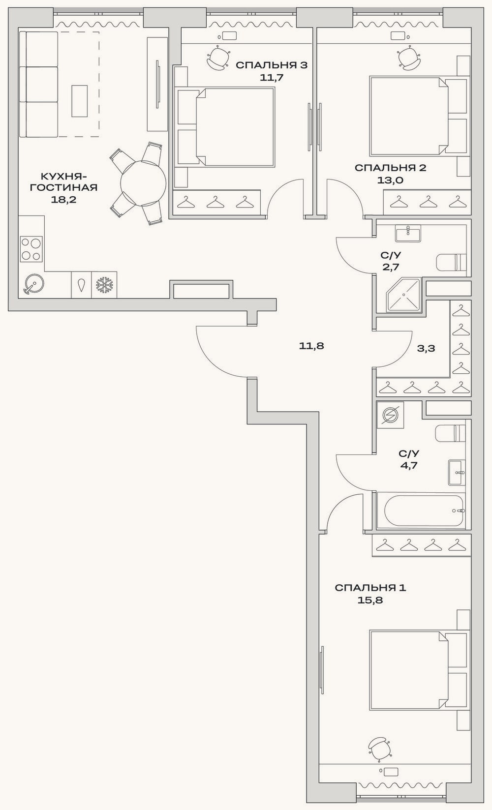 Планировка: 4+ к, 81,2 м²