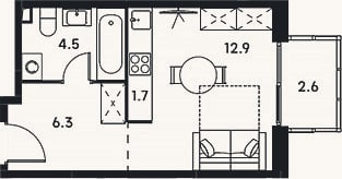 Планировка: Студия, 25,4 м²