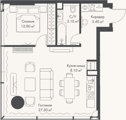 Планировка: 2-к, 57,9 м²