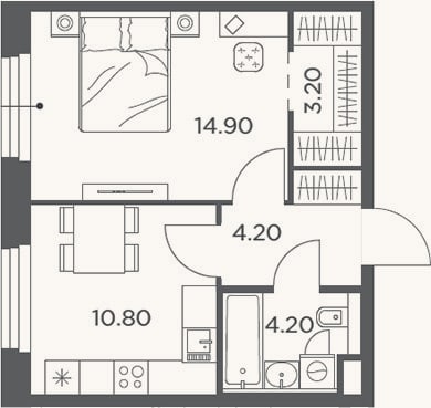 Планировка: 1-к, 37,3 м²