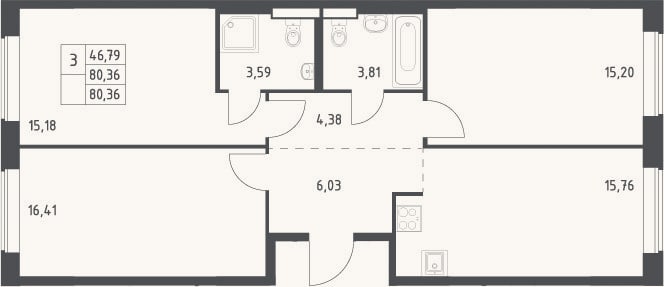 Планировка: 4+ к, 80,4 м²