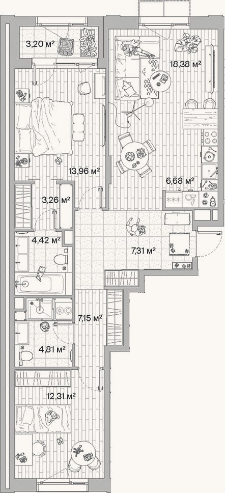 Планировка: 3-к, 78,3 м²