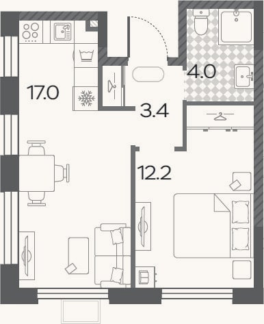 Планировка: 2-к, 36,6 м²