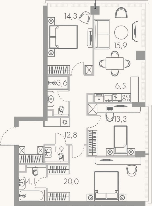 Планировка: 4+ к, 92,4 м²