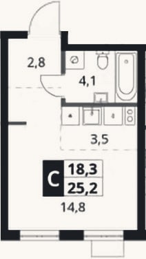 Планировка: Студия, 25,2 м²