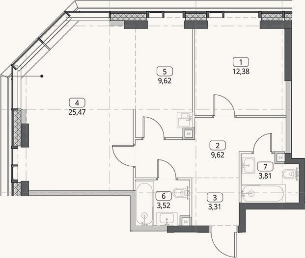 Планировка: 2-к, 67,7 м²