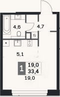 Планировка: Студия, 33,4 м²