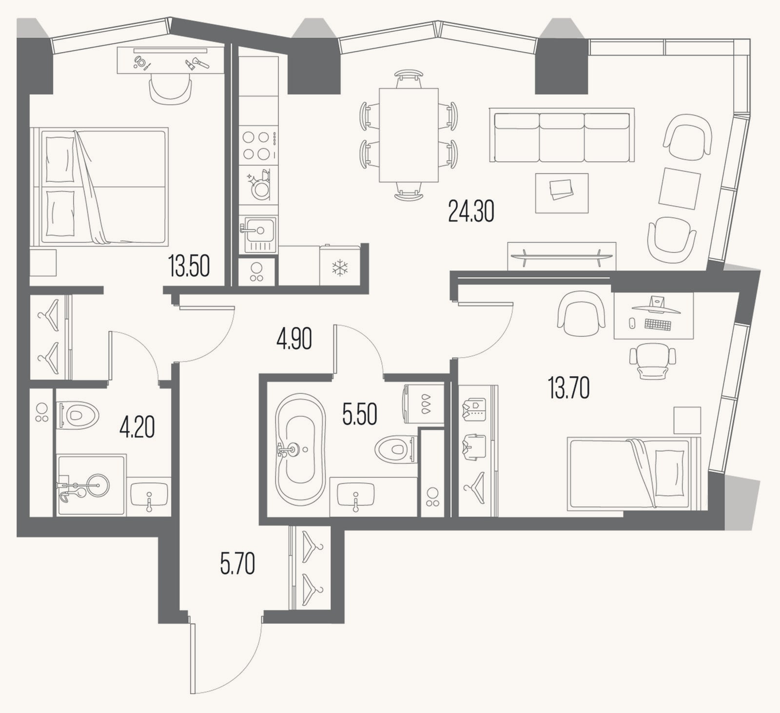 Планировка: 2-к, 71,8 м²
