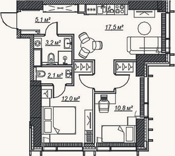 Планировка: 3-к, 50,7 м²